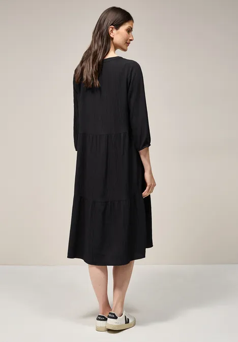 Seersucker-Kleid mit Volants Black