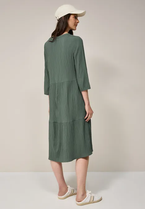 Seersucker-Kleid mit Volants balmy khaki