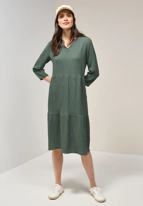 Seersucker-Kleid mit Volants balmy khaki