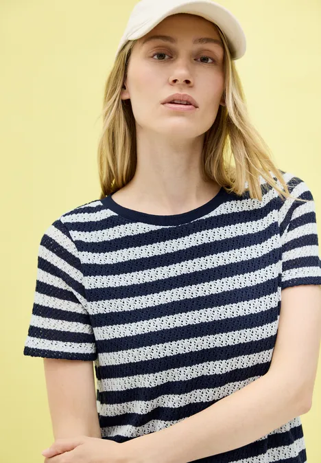 Gestreiftes Ajour-Kleid urban navy blue