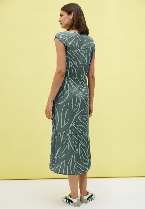 Gemustertes Volant-Kleid dark balmy khaki