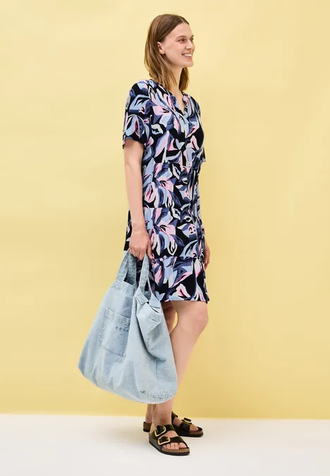 Gemustertes Volant-Kleid urban dark blue