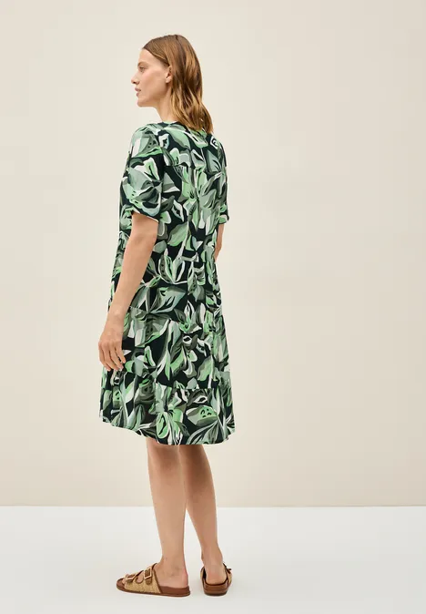 Gemustertes Volant-Kleid ink green