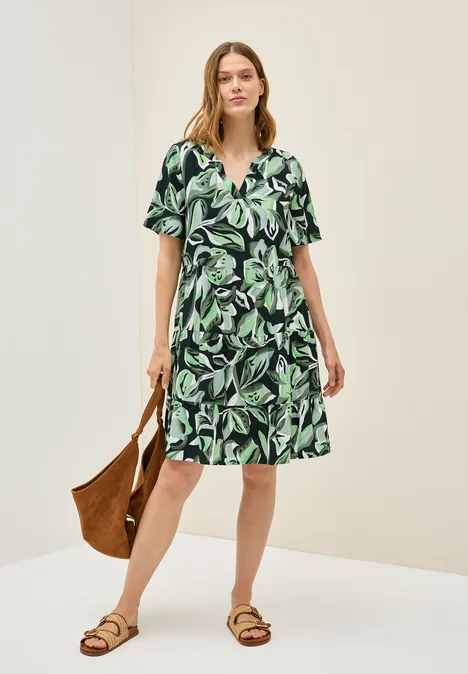 Gemustertes Volant-Kleid ink green