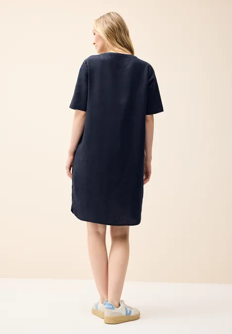 Split Neck Leinenkleid universal blue