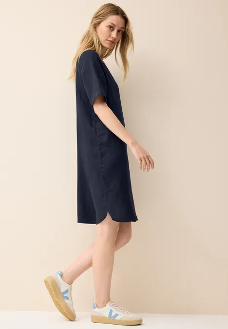 Split Neck Leinenkleid universal blue