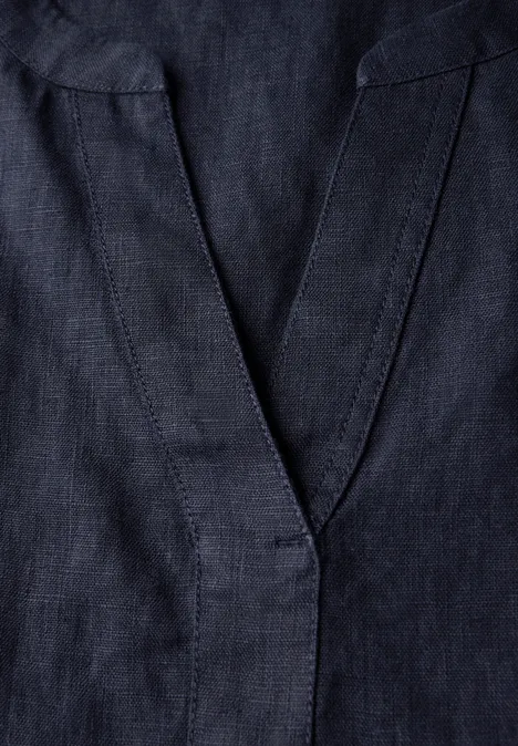 Split Neck Leinenkleid universal blue