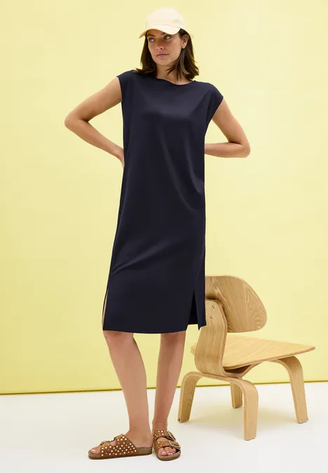 Jersey-Kleid in Unifarbe urban dark blue