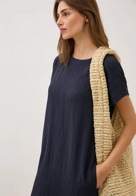 Seersucker Kleid in Unifarbe urban dark blue