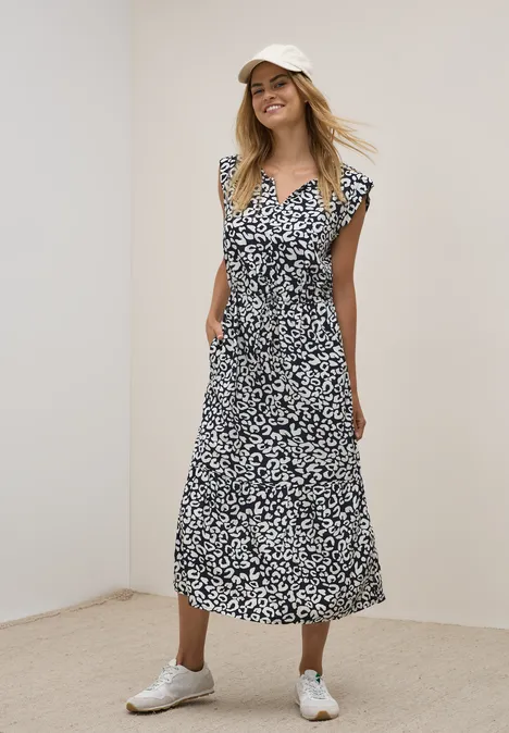 Gemustertes Volant-Kleid urban dark blue