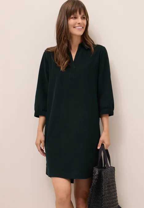 Corduroy jurk in effen kleur ink green