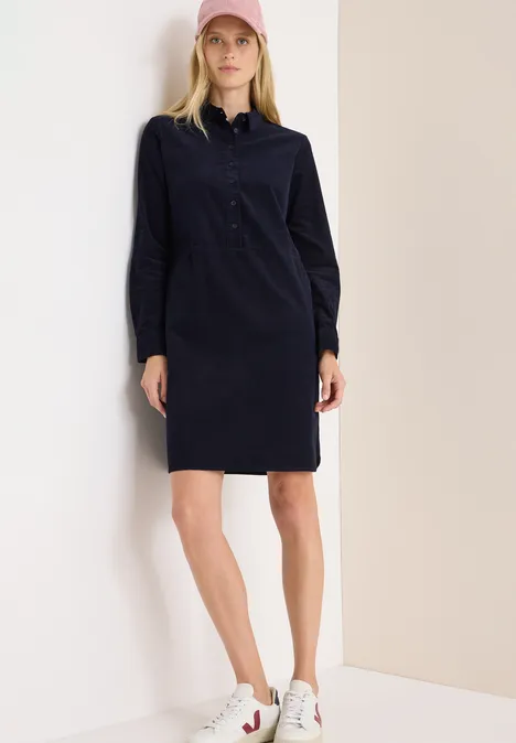 Cordkleid in Unifarbe urban dark blue