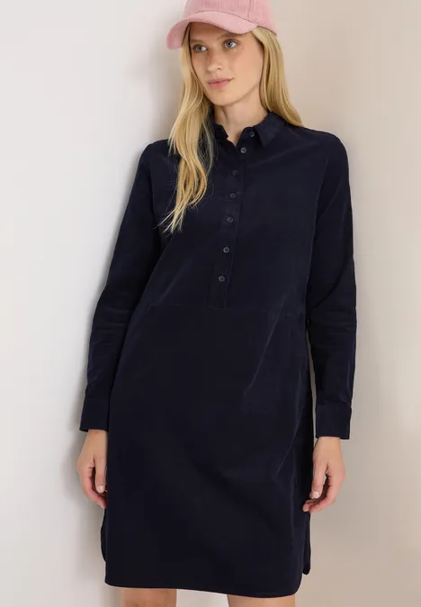 Cordkleid in Unifarbe urban dark blue