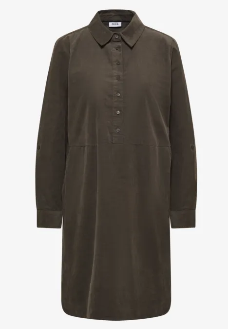 Corduroy jurk in effen kleur misty taupe