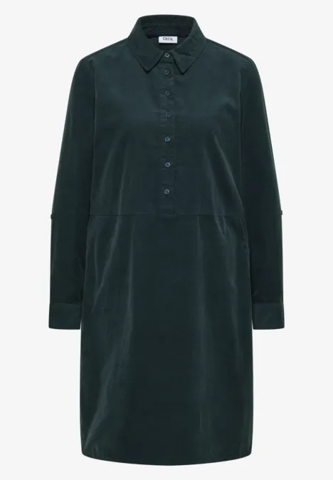 Corduroy jurk in effen kleur dark emerald green