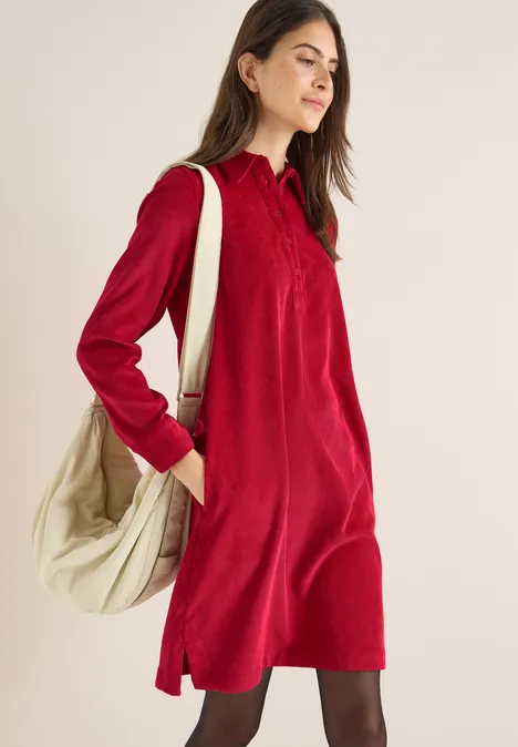 Corduroy jurk in effen kleur beaujolais red