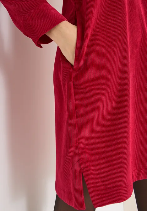 Corduroy jurk in effen kleur beaujolais red