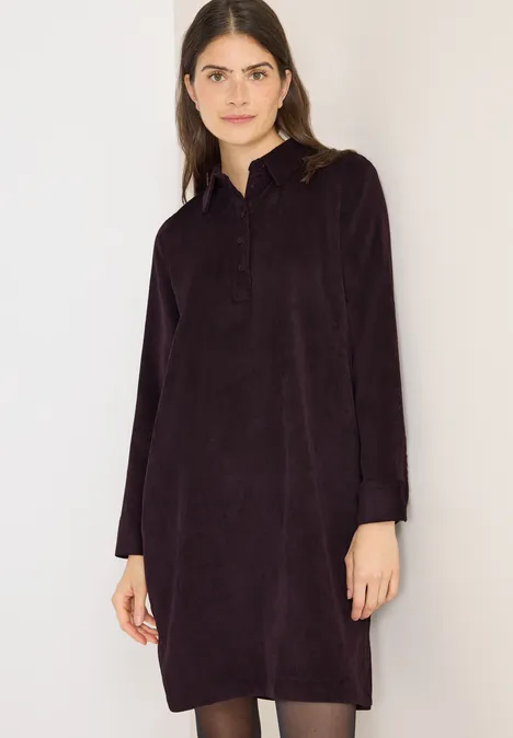 Corduroy jurk in effen kleur eggplant red