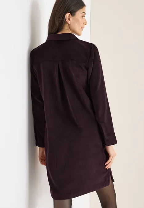 Corduroy jurk in effen kleur eggplant red