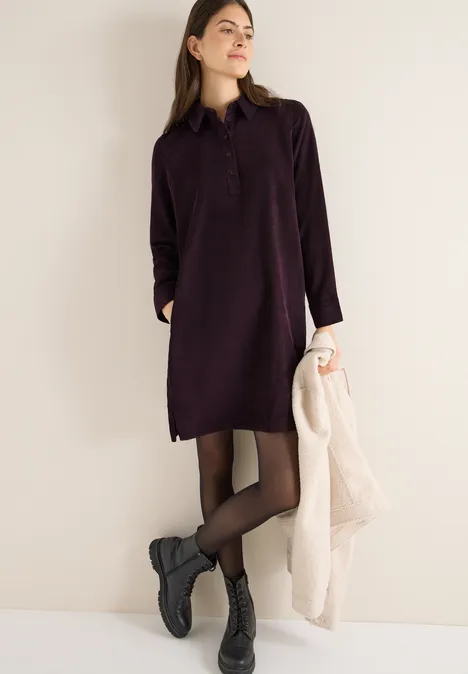 Corduroy jurk in effen kleur eggplant red