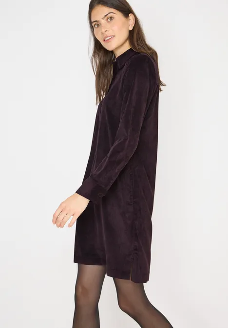 Corduroy jurk in effen kleur eggplant red