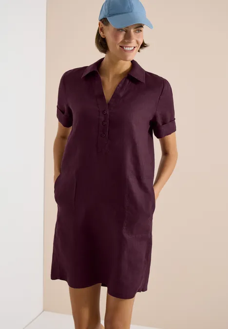 Knielanges Kleid aus Leinen rich burgundy
