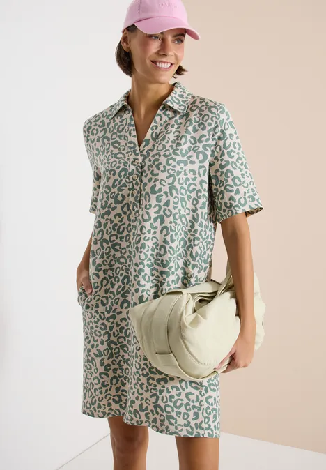 Knielanges Kleid aus Leinenmix macadamia beige