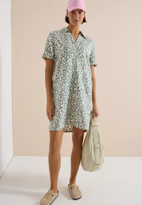 Knielanges Kleid aus Leinenmix macadamia beige