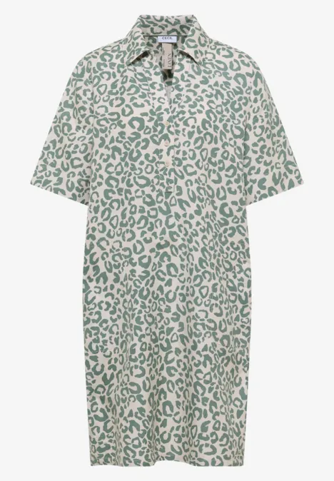 Knielange jurk van linnenmix macadamia beige