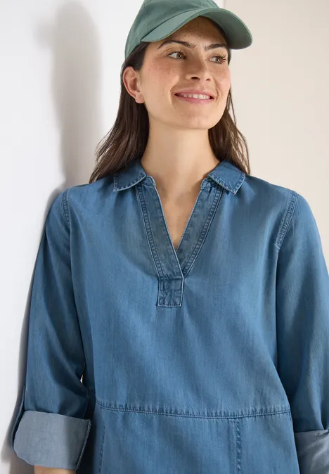 Sukienka do kolan w stylu denim mid blue wash