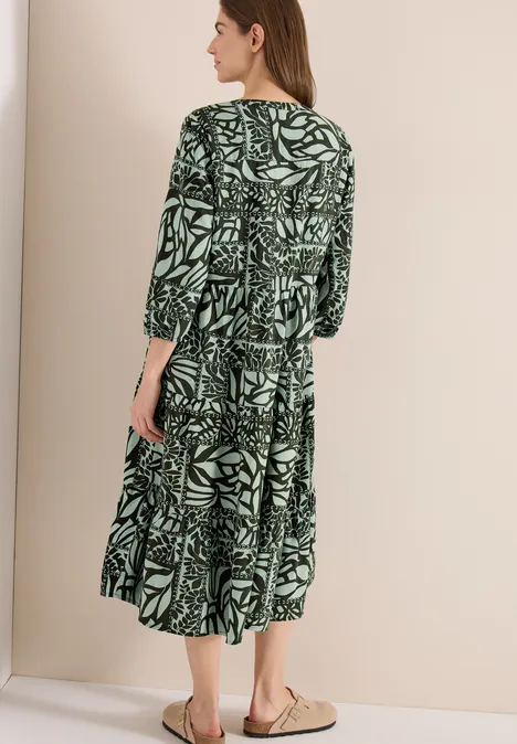 Midi-jurk met patchworkprint raw khaki