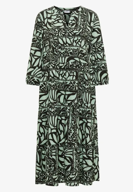 Midi-jurk met patchworkprint raw khaki