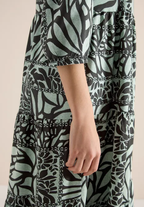 Midi-jurk met patchworkprint raw khaki