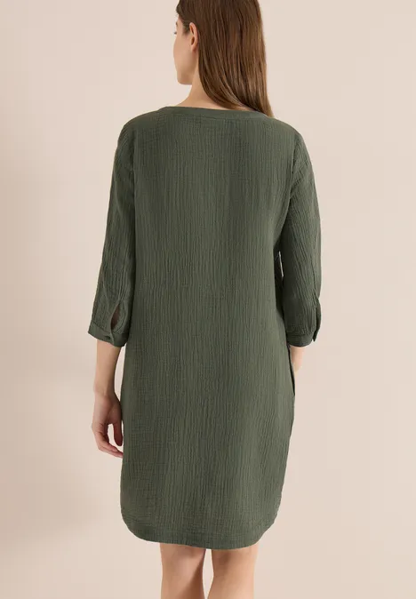 Knielanges Kleid in Musselin-Qualität khaki