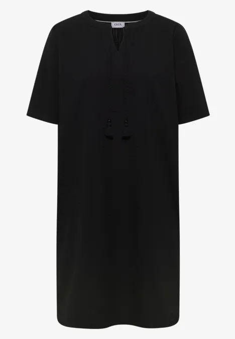 Knielanges Kleid in Seersuckerqualität Black