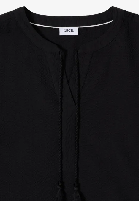 Knielanges Kleid in Seersuckerqualität Black