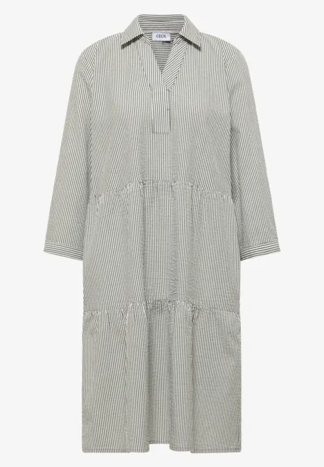 Knielanges Kleid in Seersuckerqualität khaki