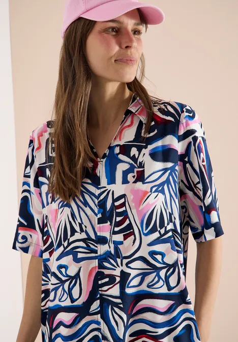 Knielanges Kleid mit grafischem Muster universal blue