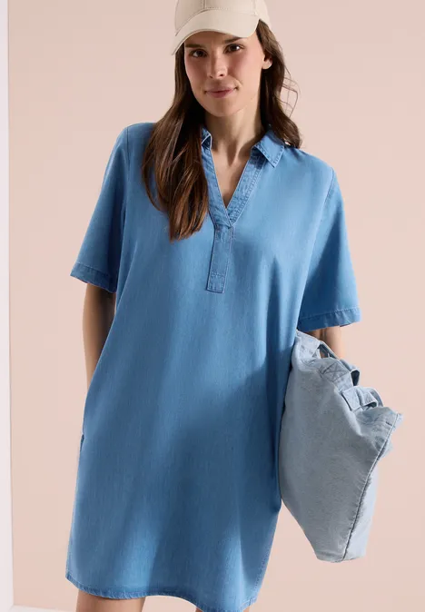 Knielange jurk in denimlook mid blue wash Knielange jurk in denimlook mid blue wash