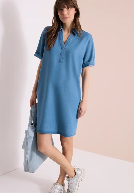 Knielange jurk in denimlook mid blue wash Knielange jurk in denimlook mid blue wash