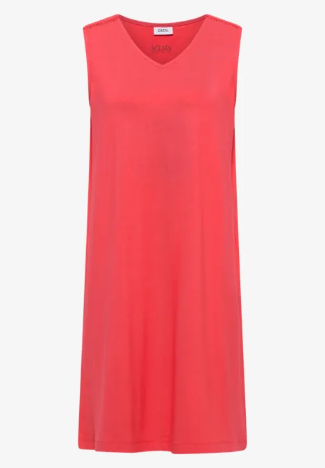 Rotes ärmelloses Kleid mit V-Ausschnitt, locker geschnitten