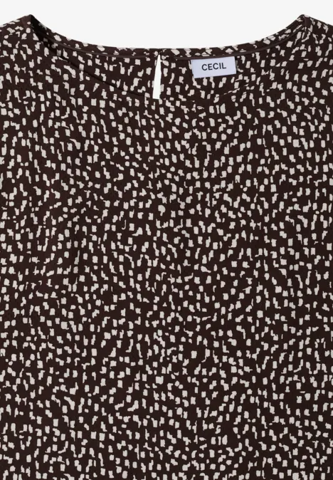 Robe mi-longue avec manchons brown cacao Haut marron sans manches à motif de petits points blancs et encolure ronde