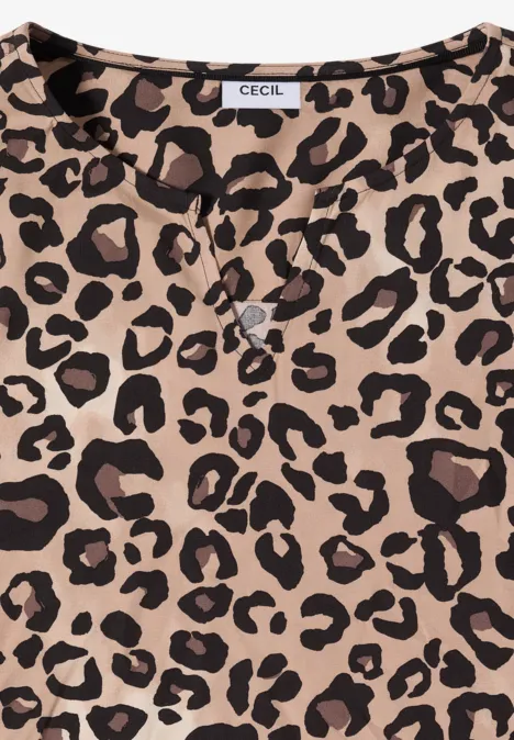 Beiges Damen-Shirt mit schwarzem und dunkelbraunem Leopardenmuster