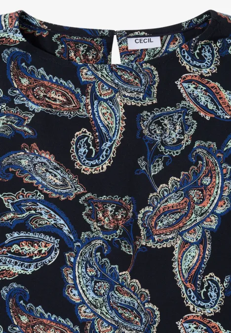 Robe mi-longue à manches courtes universal blue Haut bleu marine avec motif cachemire coloré