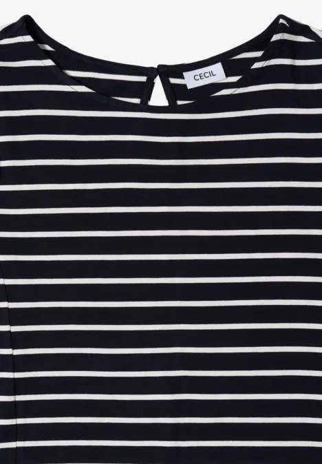 Schwarz-weiß gestreiftes Damen-Shirt mit Rundhalsausschnitt und CECIL-Label am Rücken