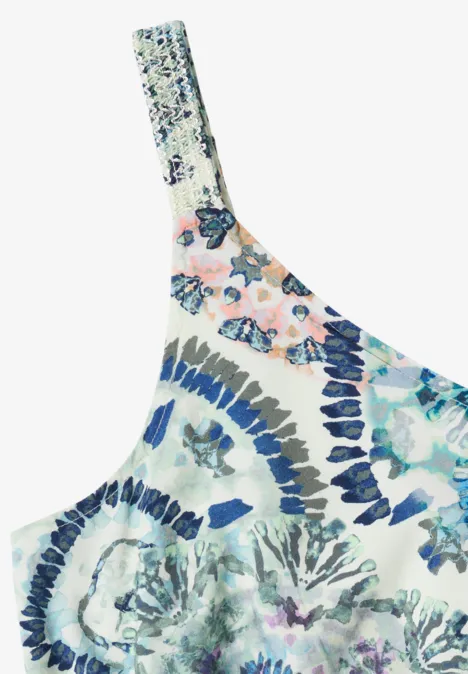 Maxikleid mit V-Neck und Print vanilla white Ein einseitiges Oberteil mit bunter, floraler Musterung in Blau- und Rosatönen.