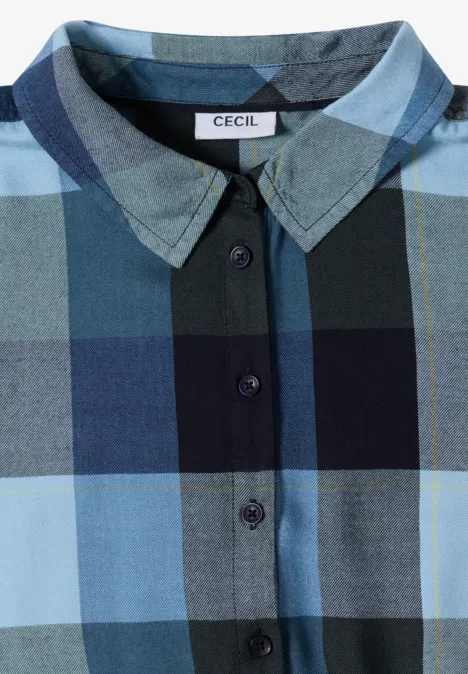 Kniehoge jurk met ruitjespatroon urban dark blue Gefaltetes kariertes Hemd in Blau- und Grüntönen mit CECIL-Label