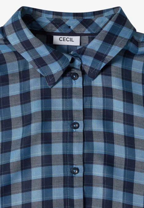 Blau kariertes Hemd mit Knopfleiste und Kragen, Marke Cecil.