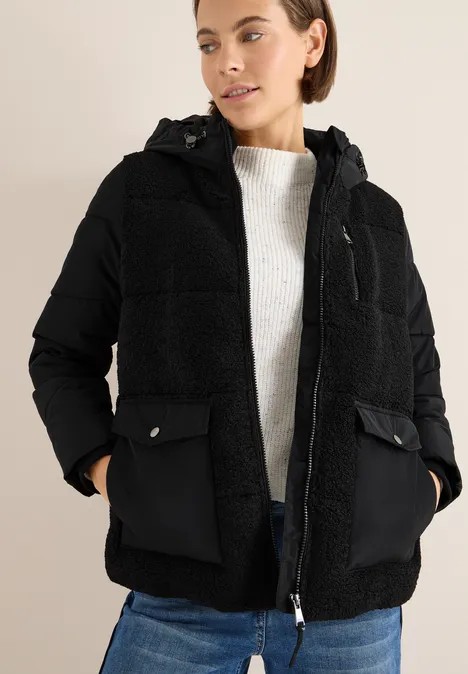 Teddy Jacke mit Strukturmix Black