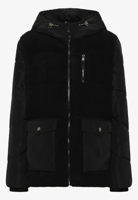 Teddy Jacke mit Strukturmix Black